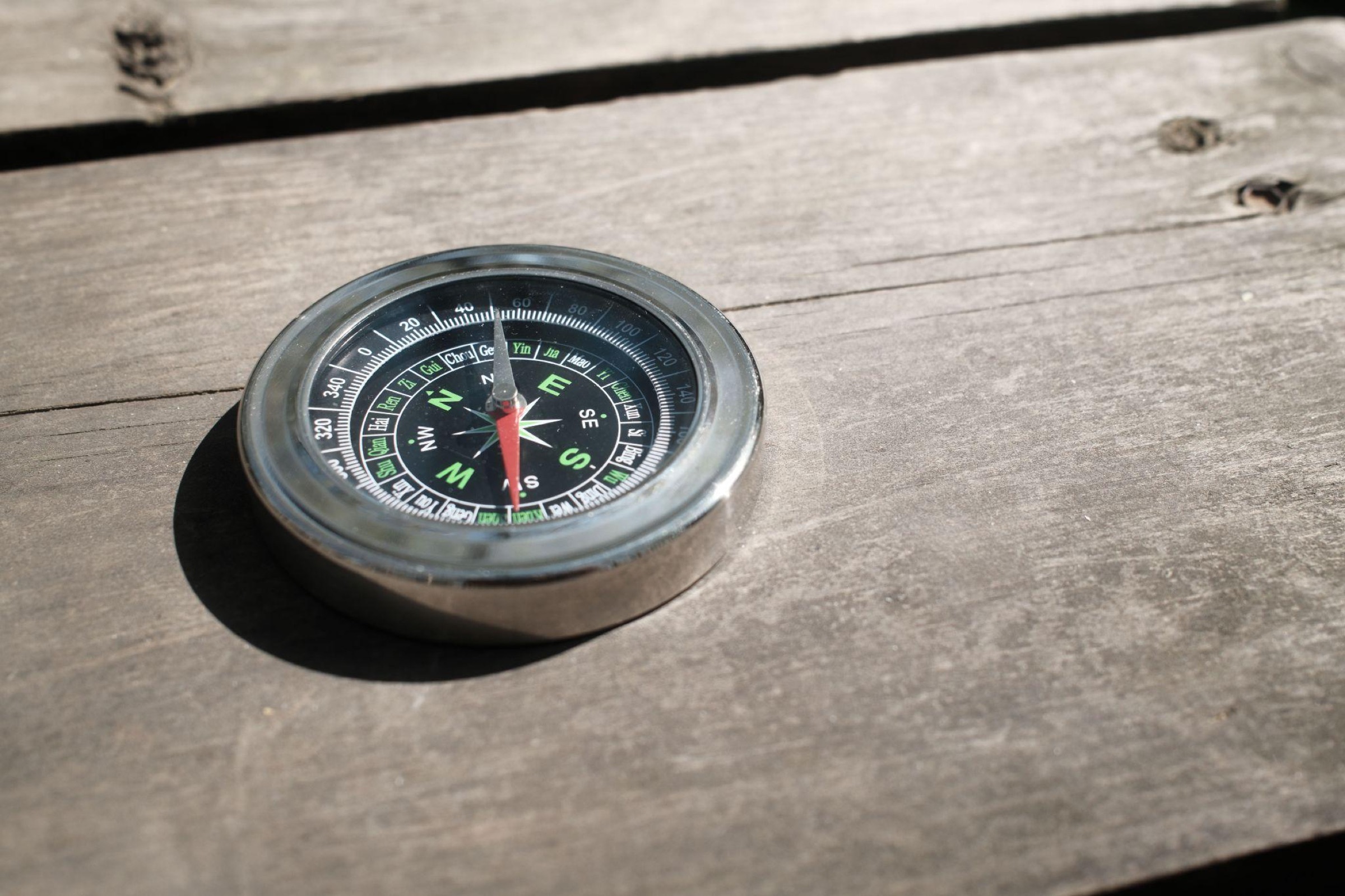 Compass on weathered wood