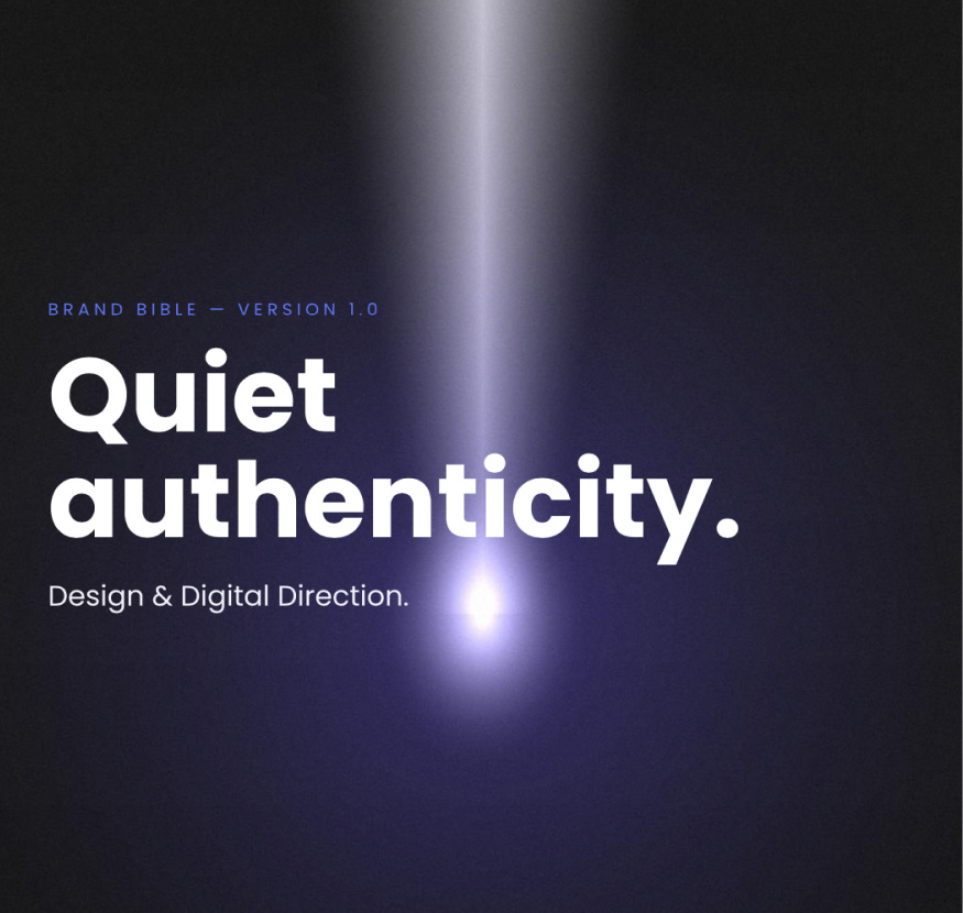 Brand Bible cover — Quiet authenticity.